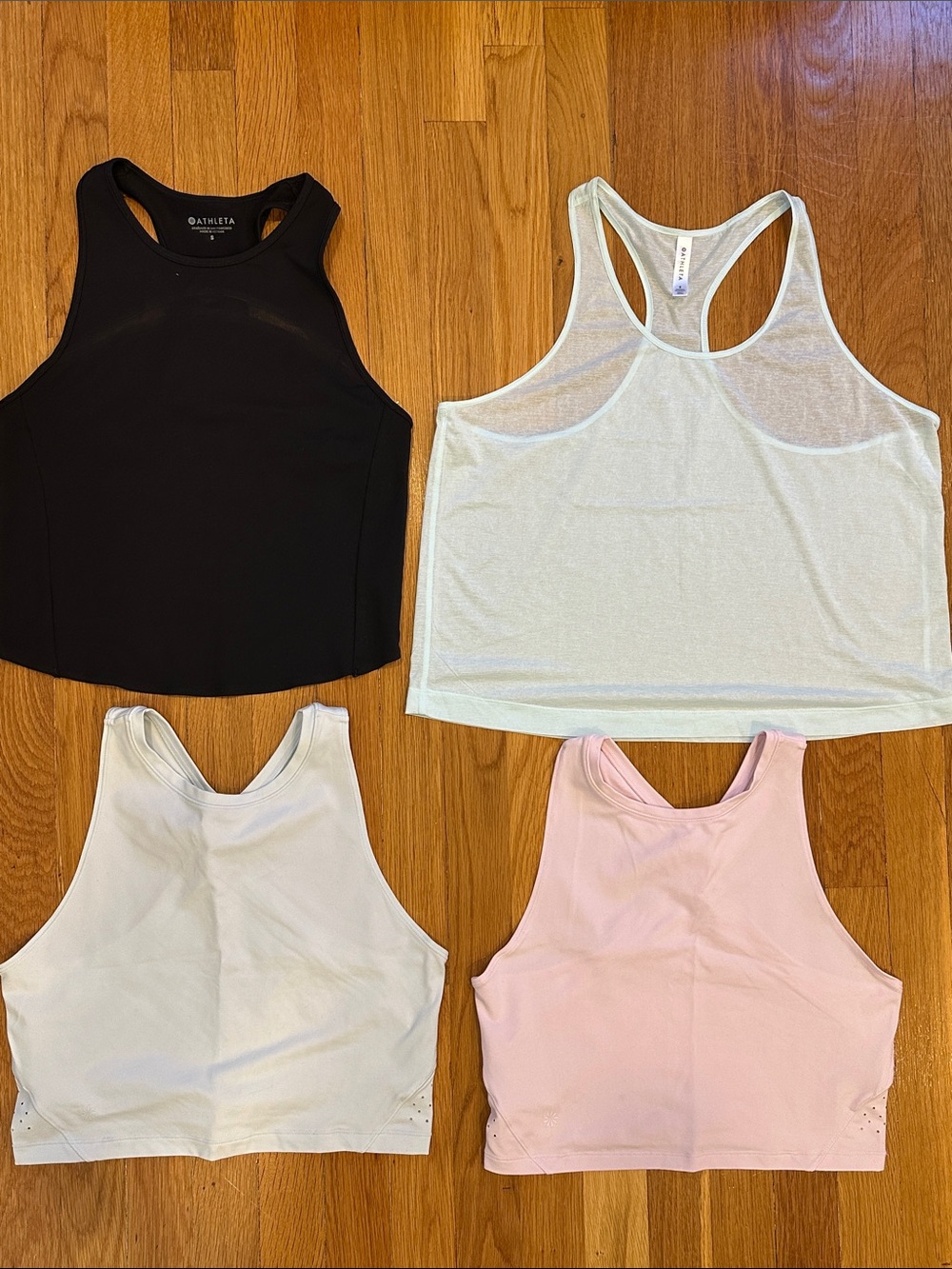 Athleta Racerback Crop Tank Set — Black, Mint, Blue, Pink, size S